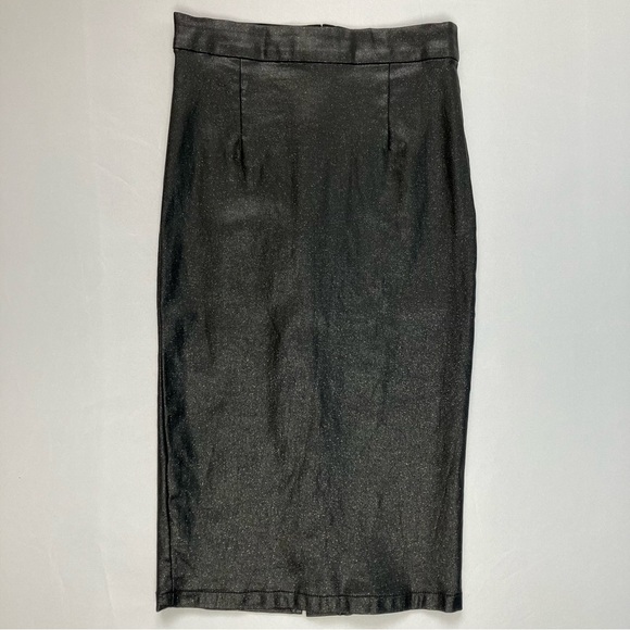 Collectif Black Glitter Leather Look Midi Polly Vegas Pencil Skirt UK 10 - Picture 6 of 9